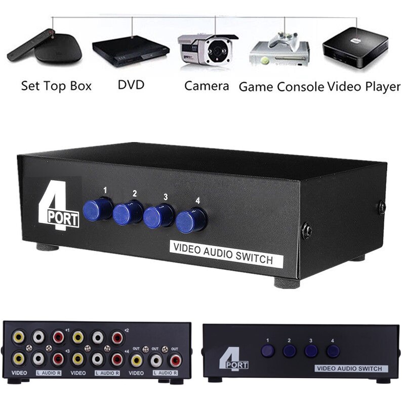 MT-431AV 4-Way AV Switch RCA Switcher 4 In 1 Out Composite Video L/R Audio Selector