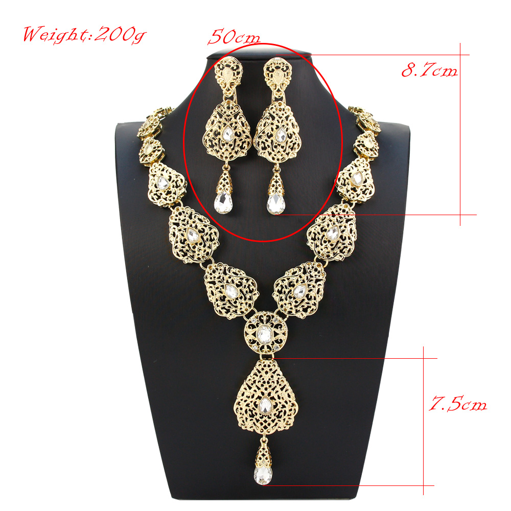Algerije Marokko Sieraden Sets Lange Oorbel Ketting Set Voor Vrouwen Holle Arabesque Hanger Ketting Goud Kleur Bruid Sieraden