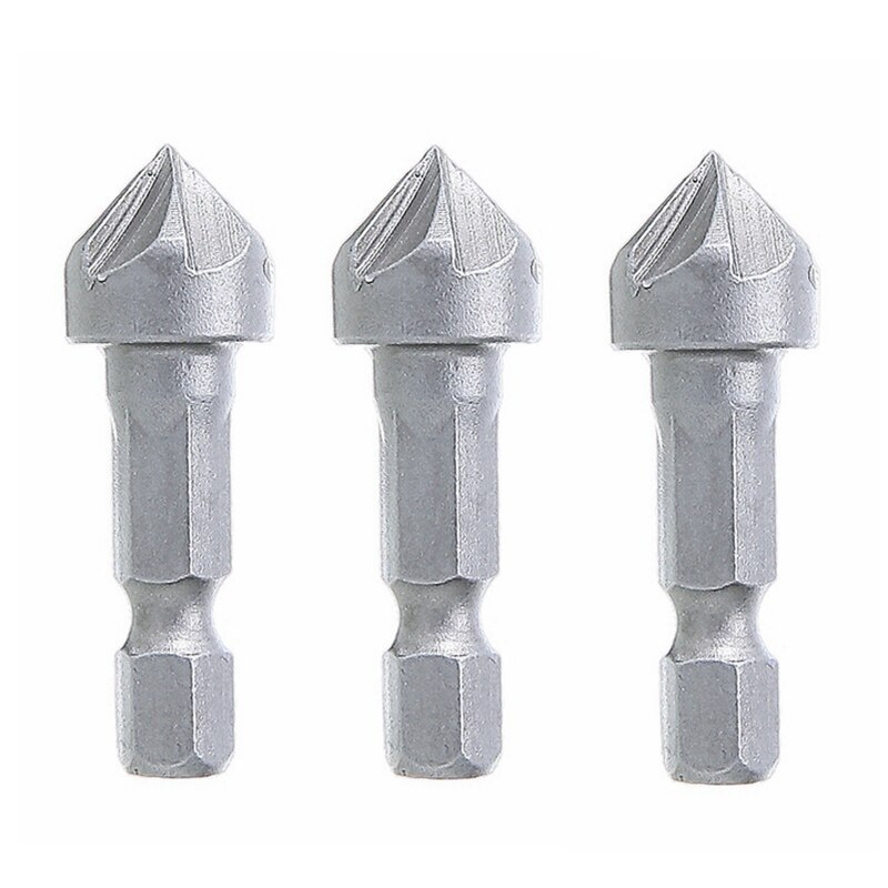 6Flute 90 Degree Countersink Drill Chamfer Bit 1/4" Hex Shank Carpentry Woodworking Angle Point Cutting Cutter Remove Burr Tools: 3pcs