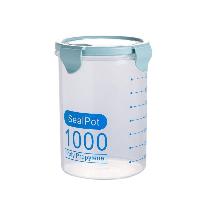 Plastic Buckle Sealed Jars Food Containers Nuts Snack Dry Goods Storage Tank Refrigerator Kitchen Storage Box With Scale: 1000ml blue