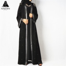 Lyxig klockärm axelkudde öppning svart modell abaya i dubai kimono med pärlpärlor snabbt