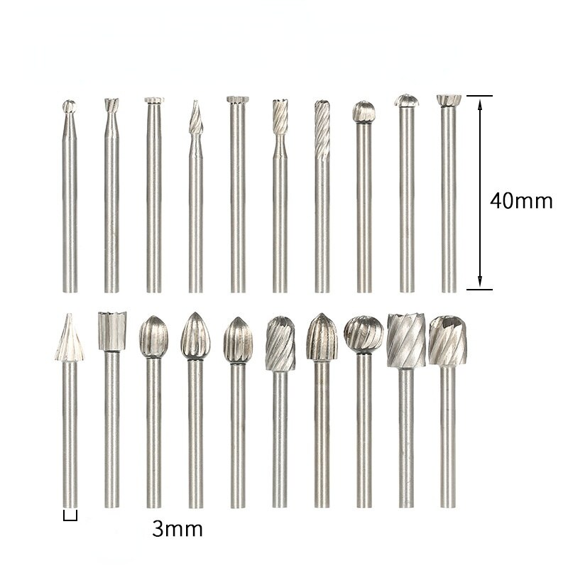 20pcs Rotary File Cutter Titanium Dremel Routing Metal Wood Rotary Milling Rotary File Cutter Woodworking Carving Cutter Tools: Silver