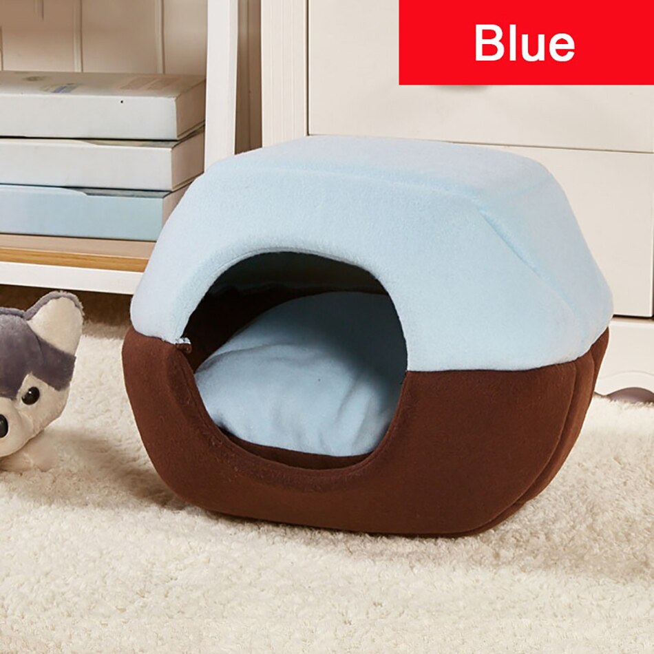 Kat Bed Huis Zachte Pluche Cozy Cave Bed Mand Voor Kleine Middelgrote Hond Kat Puppy Kussen Kennel Warm Sleep Huisdier bed Kat Nesk Hut: blue / M 45X40X35cm