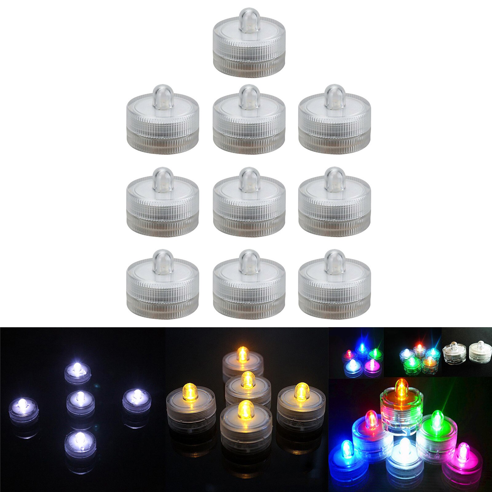 10Pcs SUBMERSIBLE LED LIGHT TEA CANDLES LIGHTS BRIGHT WEDDING PARTY WATER PROOF