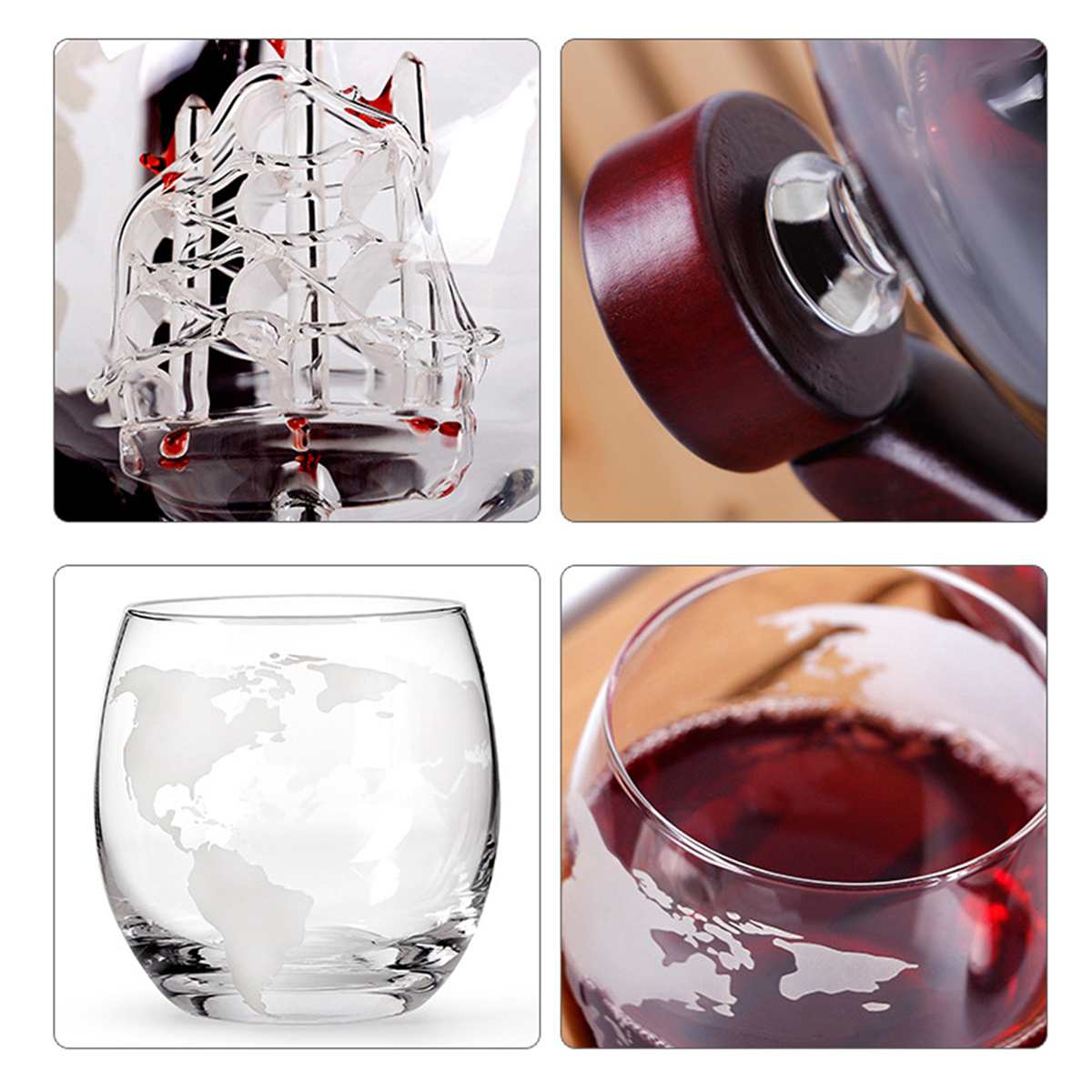 850Ml Whisky Karaf Antieke Whiskey Wijn Brandy Dispenser Schenker Beluchter Globe Glazen Karaf Met Hout Stand Thuis Bar Decor