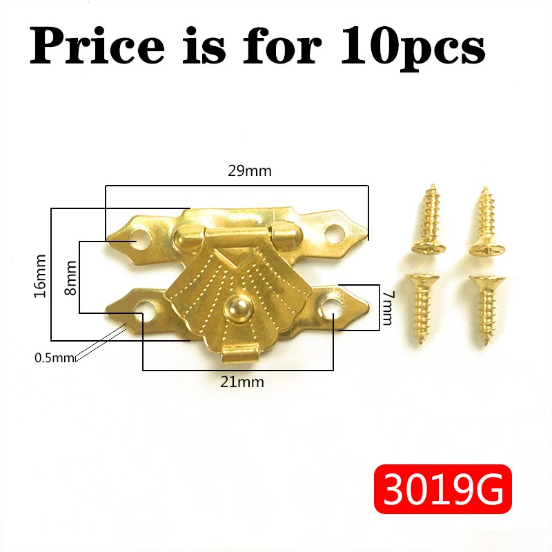 10pcs/lot Wooden box buckle Antique Brass Latches Catches Hasps Wooden Buckles Jewelry Wooden Box box buckle alloy buckle: Golden color