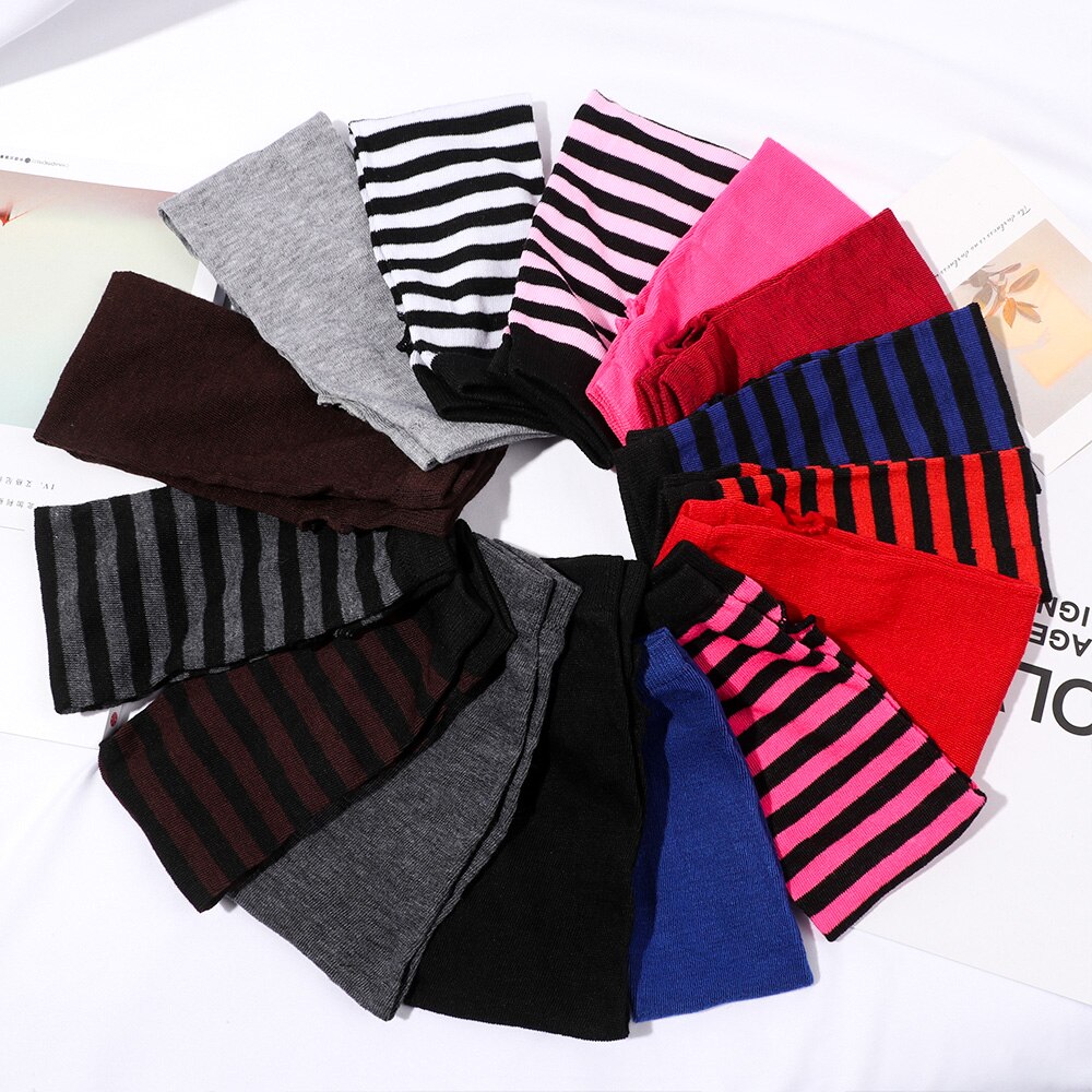 Guanti lunghi senza dita a righe da donna per ragazze guanti classici a gomito in cotone lavorato a maglia scaldamuscoli manica lunga Handschoenen