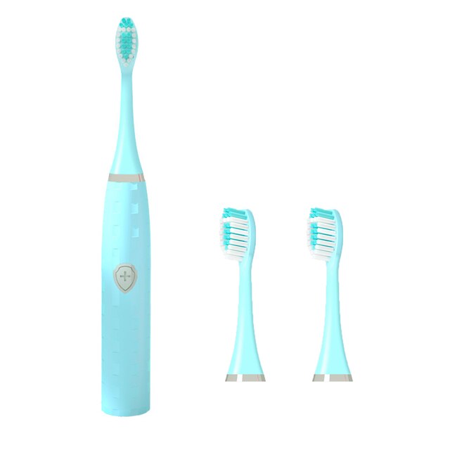 Sonic Electric Toothbrush Waterproof Soft Hair Tooth Brushes Large Button Smart Toothbrush Home Battery Toothbrush: T2 head blue