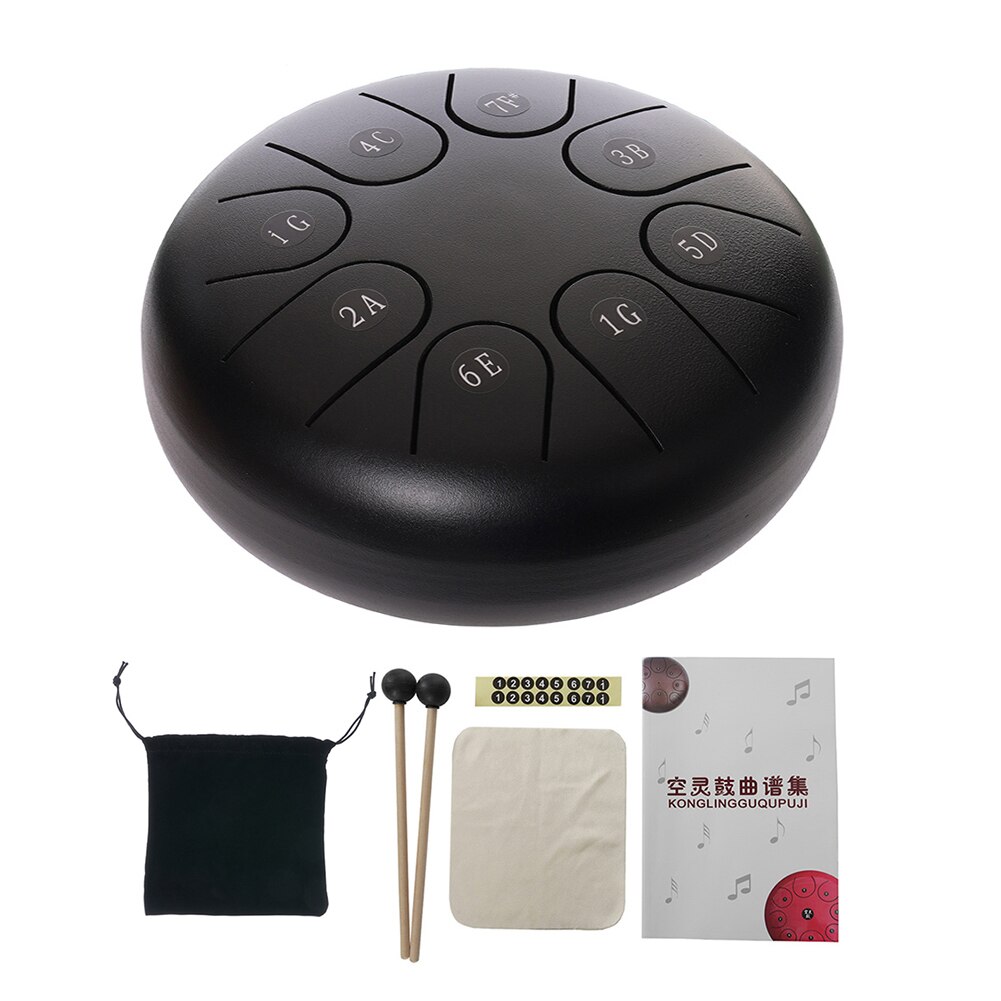 6 pouces En Acier Tongue Drum 8 Tune Notes Main Casserole Réservoir Éthérée Rythme Tambour avec Sac De Transport Pilons Autocollant Instrument de Percussion: Black