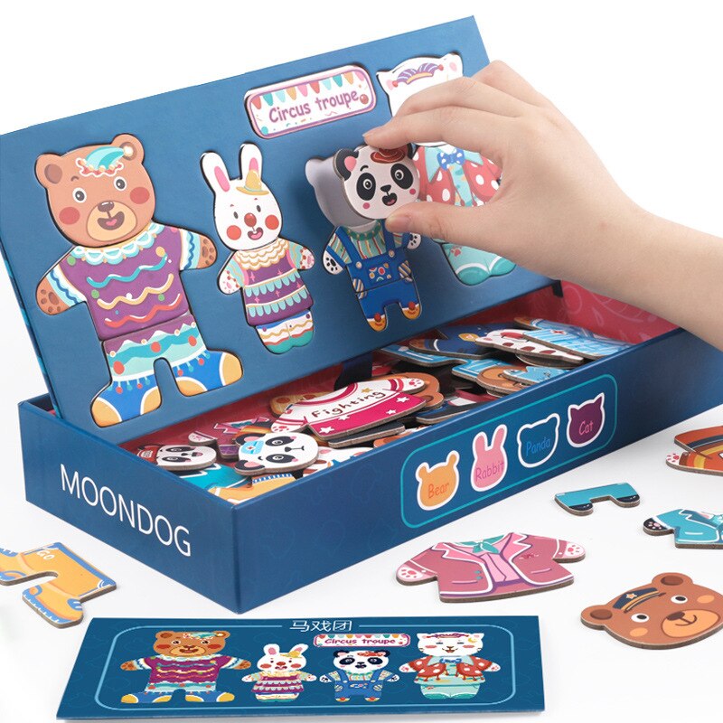 Planche à dessin magnétique en bois multifonction pour enfants, Puzzle, animaux, écriture, tableau noir, apprentissage, jouets éducatifs