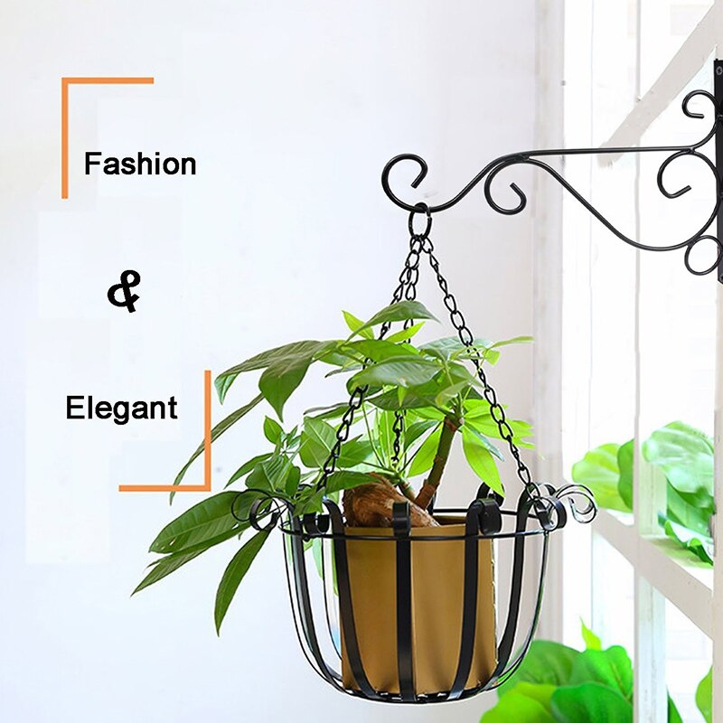 thumbnail: 2 Stuks Metalen Plantenhaak - Zware Muurbeugel Voor Manden, Lantaarns, Vogelvoeders - Zwart, Smeedijzeren Look