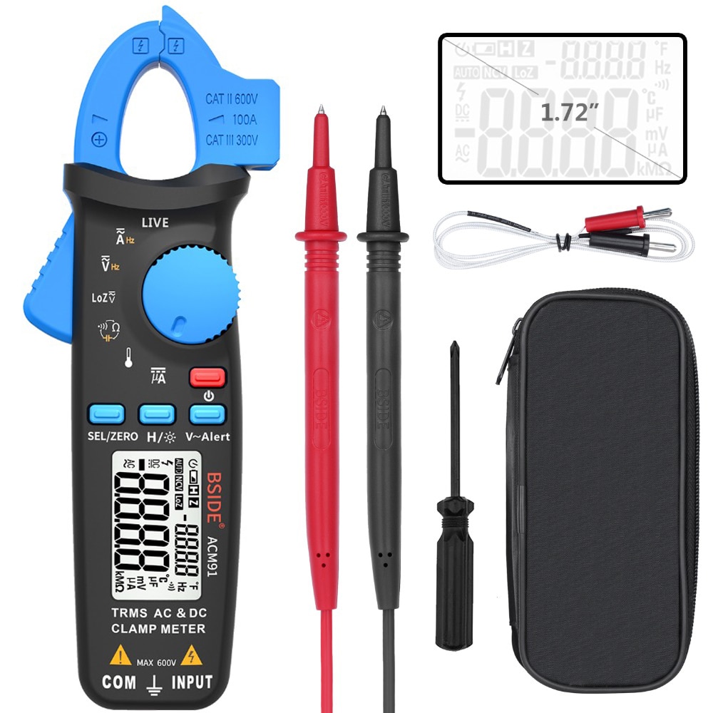 Pocket Digital Clamp Meter Multimeter BSIDE ACM91 DC AC Current 100A Accurate 1mA car repair Ammeter Temp Tester