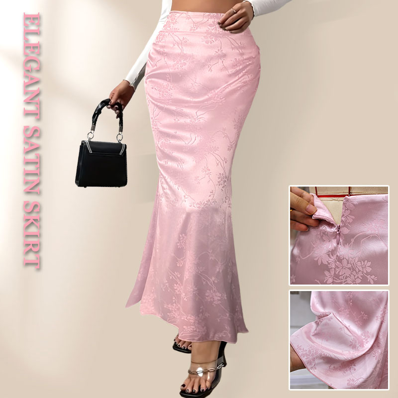 Roze satijnen rokken voor dames, slanke rok met bloemenprint, skort, streetwear, casual, eenvoudig, recht model, kokerrok, midi-rok, vrouwelijk, zijdeachtig: Xl