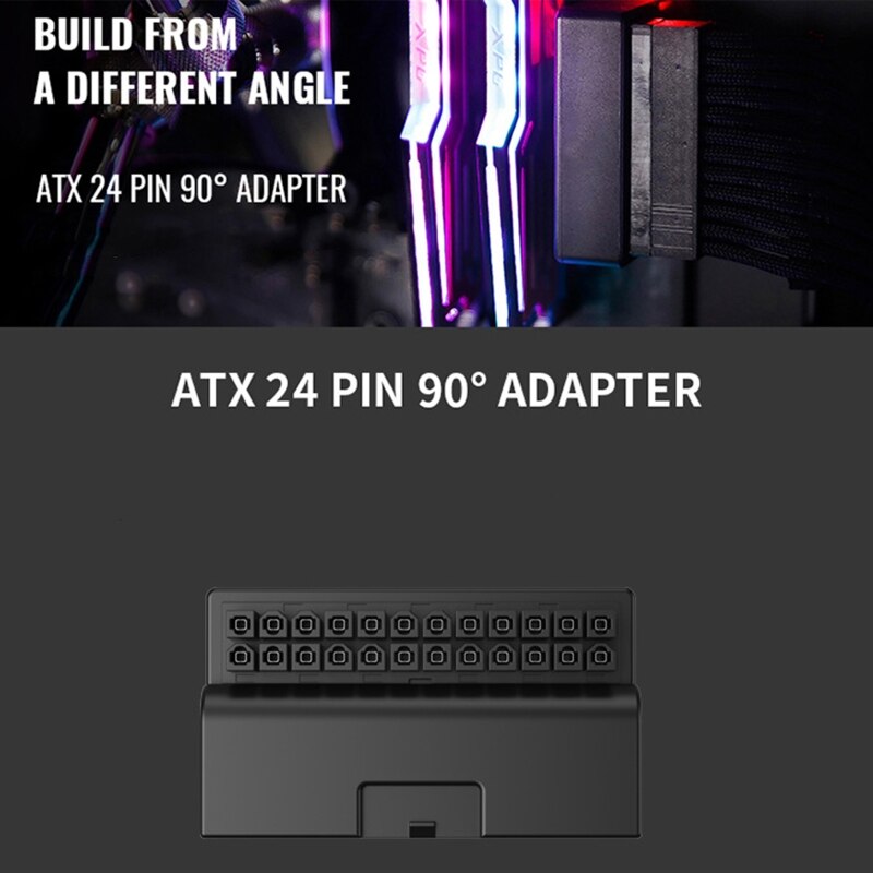 24Pin 90° Atx Power Adapter 24P 90 Degree Power Supply Connector Steering Head for Computer Motherboard 1 PC 57x36x16mm