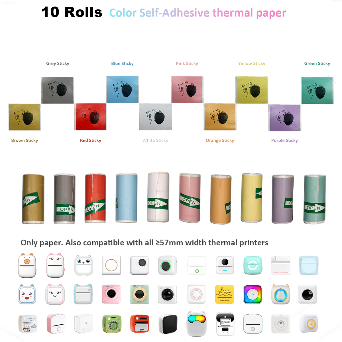 16 rollos de papeles de impresora térmica, 57x25mm, papeles térmicos autoadhesivos, impresoras de etiquetas en Color HD para Mini impresora portátil sin tinta: Azul