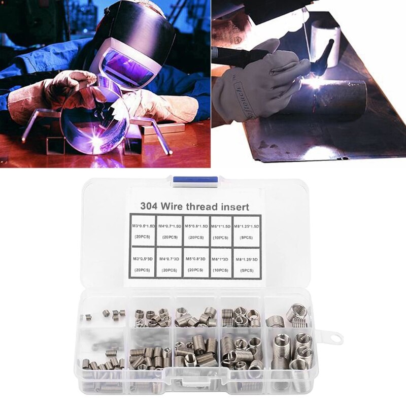150pcs Stainless Steel Helicoil Thread Repair Insert Kit M3 M4 M5 M6 M8 Nut Kit Crew Sleeve Set
