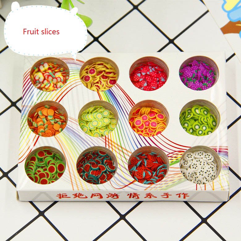 12 typ/einstellen Hand Diy Kristall Schleim Liefert Obst Blume Scheiben NäGel Kunst Tipps Kasten Zubehör Dekoration Spielzeug Für freundlicher: 1