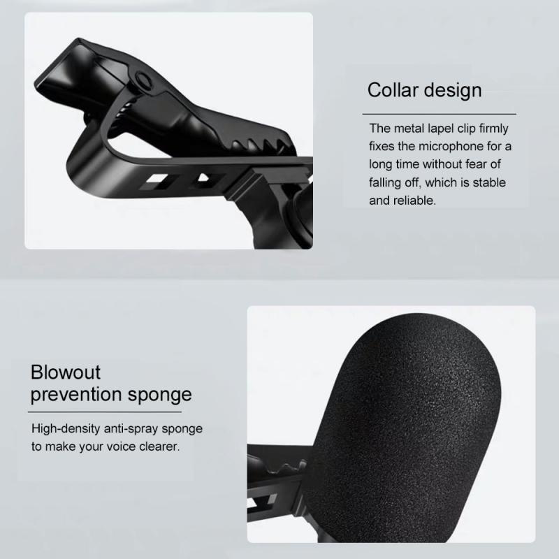 Multifunctional Clip-on Lapel Condenser Mic Wired Microphone K Song Live Microphone Video Voice Microphone 3.5MM Type-c Interfa
