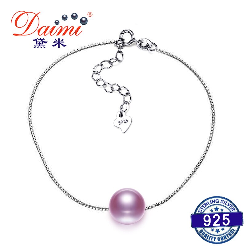 DAIMI Silber Perle Armband 7-7,5mm Runde Süßwasser Perle Armband Weiß/Rosa/Lila Armband Schmuck