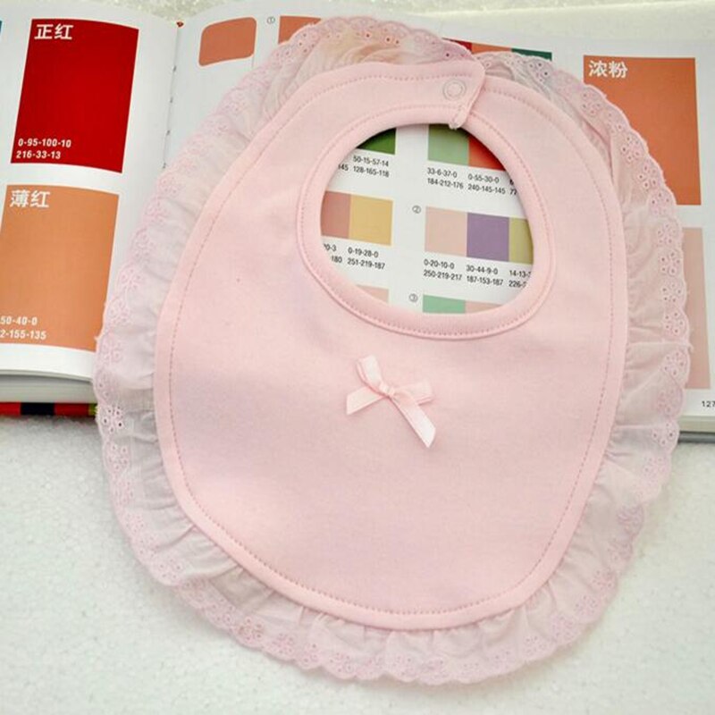Pure White/Pink Water Absorption Double Layers Little Bowtie Embroidery Lace Cotton Bibs For Little Girls Clothing 5pcs/lot