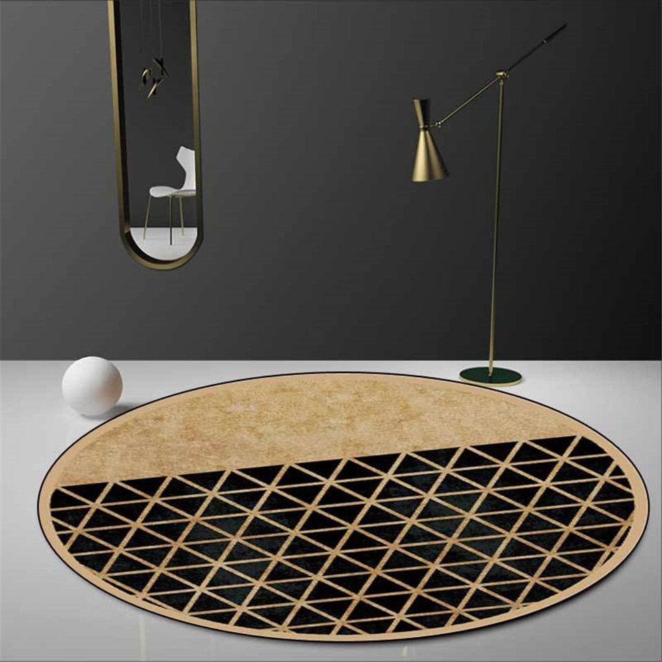 Nordic Ronde Tapijt Zwart Gouden Geometrische Luxe Tapijt Woonkamer Grote Tapijt Voor Slaapkamer Zachte Fluwelen Floor Mat Wasbare