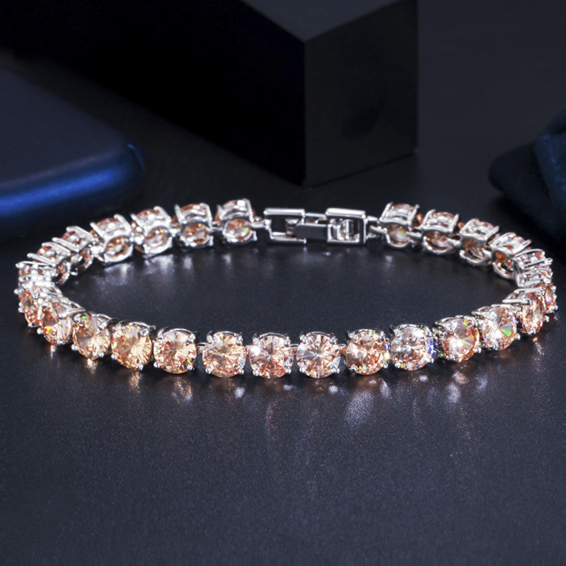 Threegraces Fonkelende Paars Zirconia Zilveren Kleur Geometrische Ronde Cz Tennis Link Chain Armband Sieraden Voor Vrouwen BR219: Goud-kleur