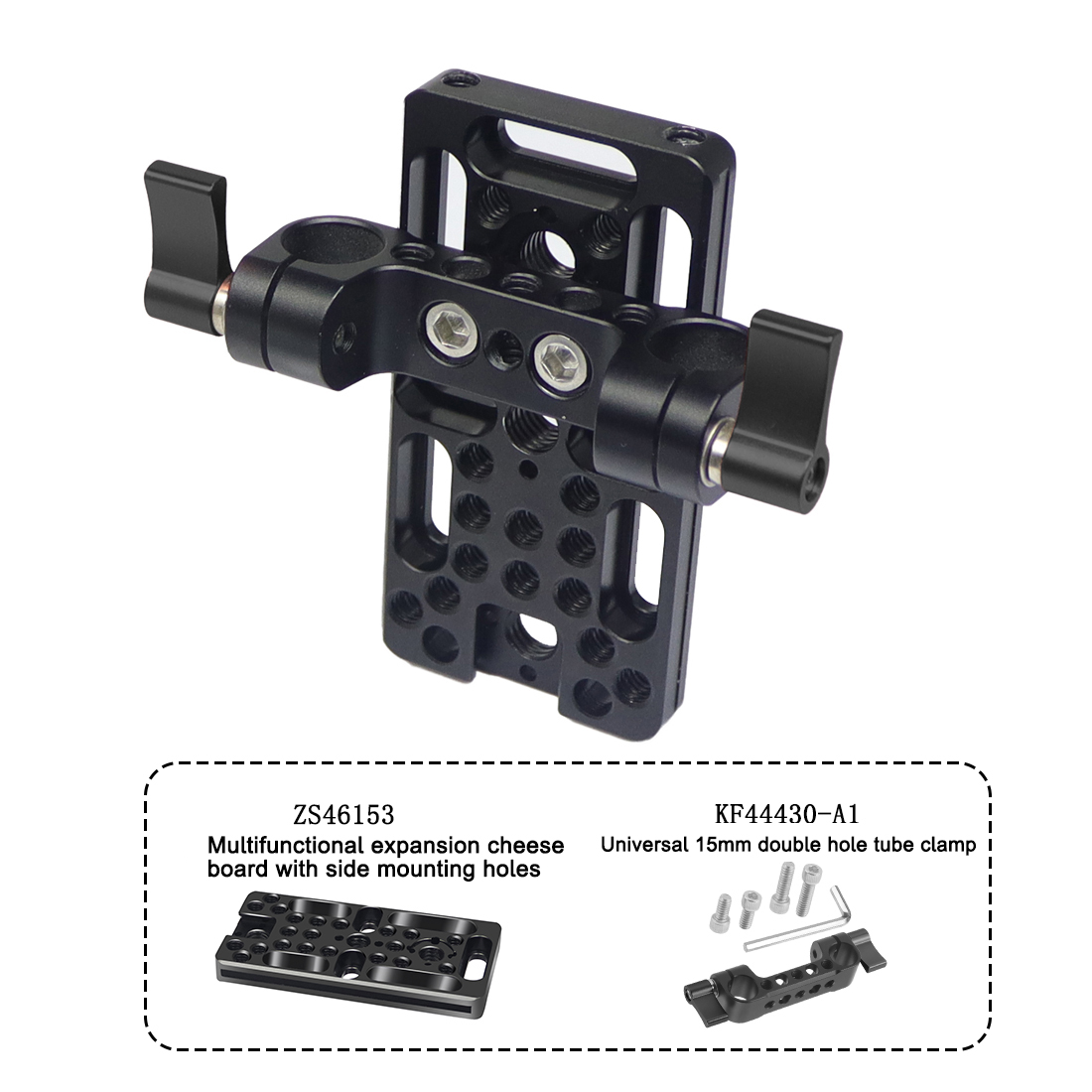 Aluminum Cheese Plate Multi-purpose Mounting Plate With 1/4 3/8 ARRI Thread Holes Cold Shoe Mount for DSLR Camera Accessories: TypeB 15mm Rod Clamp