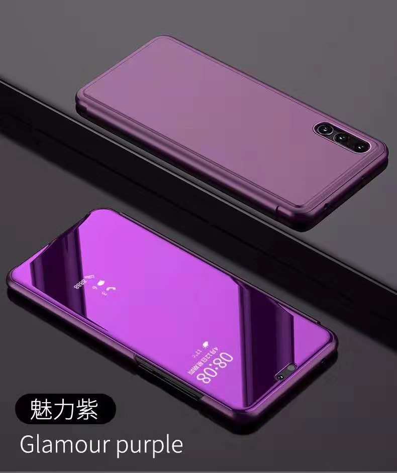Flip Leather telefon Cover For Huawei p20 p20pro p20lite Smart Mirror Mobile phone Case phone holder stand accessory bag: For Huawei p20 Lite / purple