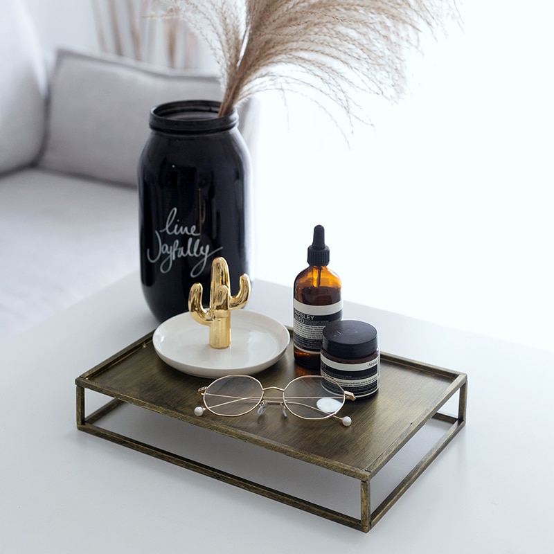Sweetgo firkantet guldbakke kageværktøj til dessert bord fest dekoration parfume/makeup/smykker opbevaringsstativer kaffebakke vintage