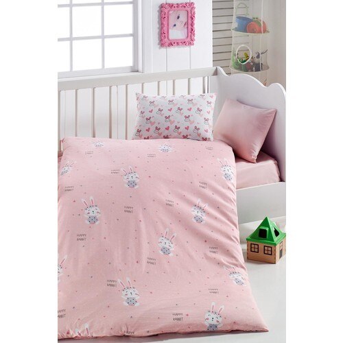 Conjunto de cama para bebé, para mujer, 100% algodón, conejo rosa