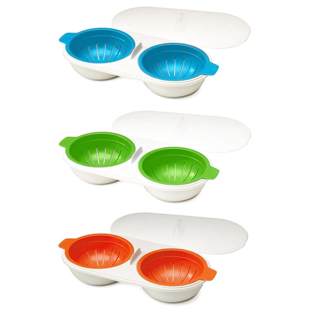 Microwave Egg Poacher Food Grade Cookware Double Cup Egg Boiler Kitchen Steamed Egg Set Microwave Ovens Cooking Tools