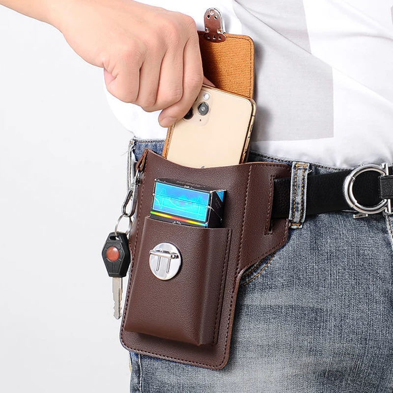 Læder herre mavetaske telefontasker mavetaske herre bæltetaske multifunktionel vandtæt mavetaske crossbody-tasker