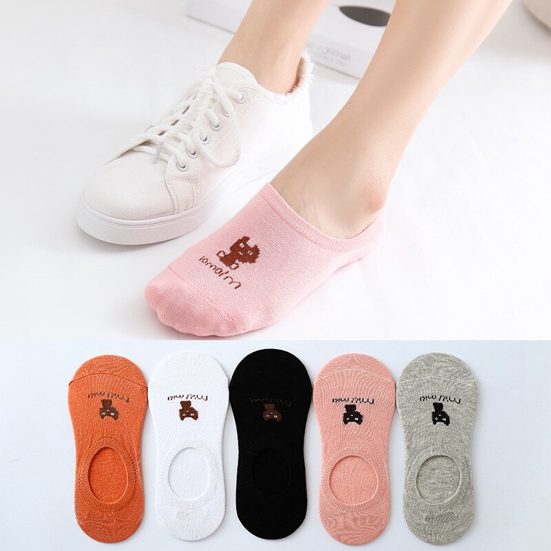 5 Paren/partij Lente Zomer Korea Sokken Vrouwen Cartoon Kat Vos Leuke Animal Print Grappige Onzichtbare Boot Katoenen Sokken: H