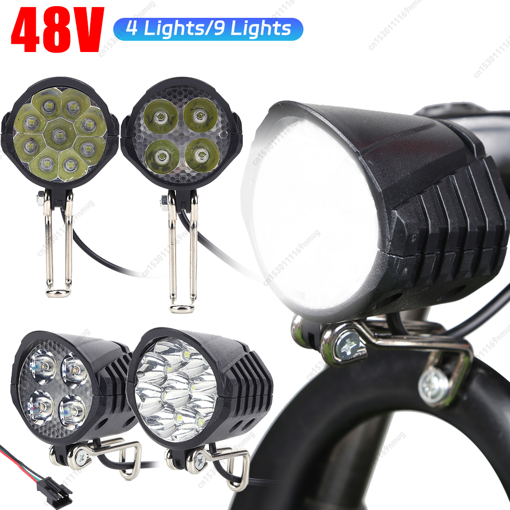 Luz de bicicleta eléctrica con bocina, 48V, ahorro de energía, luz delantera LED para patinete eléctrico, fácil instalación, accesorios para ciclismo