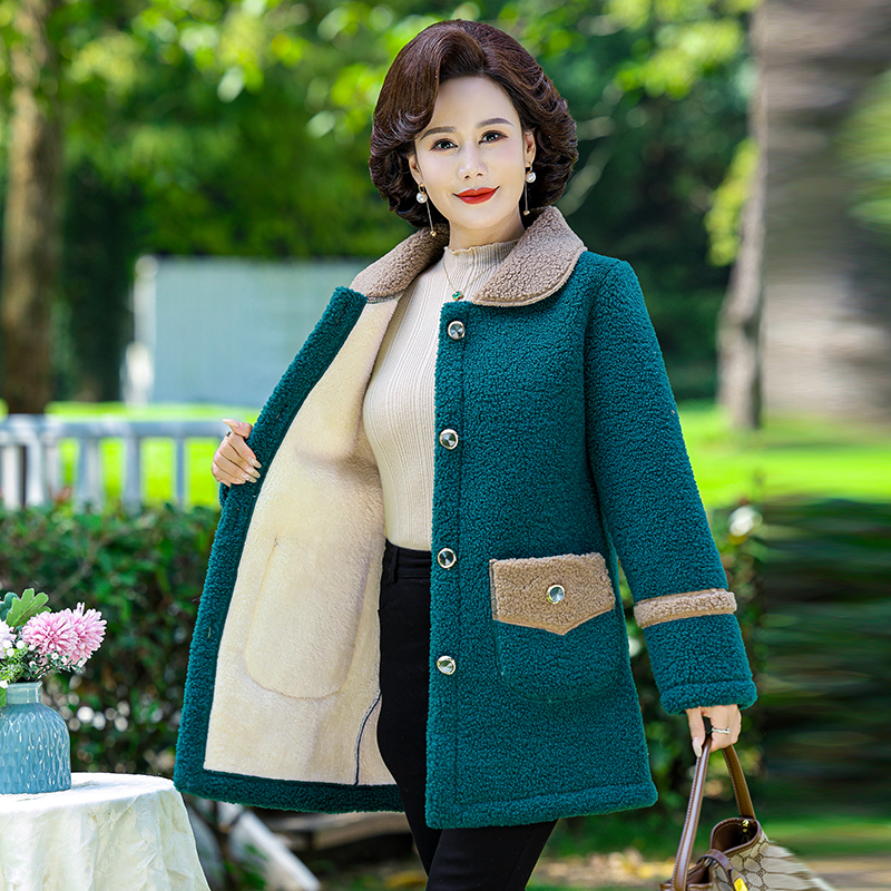 Chaqueta de Otoño Invierno para mujer, abrigo cálido de lana gruesa, abrigo de piel de cordero para mujer, vestido suelto medio largo para madre, chaqueta femenina