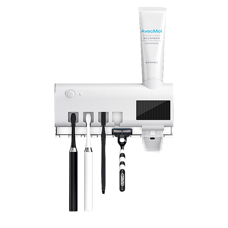 ONEUP UV Toothbrush Holder Solar Energy Toothbrush Sterilizer Toothpaste Dispenser Home Cleaner Sterilize Bathroom Accessories: White