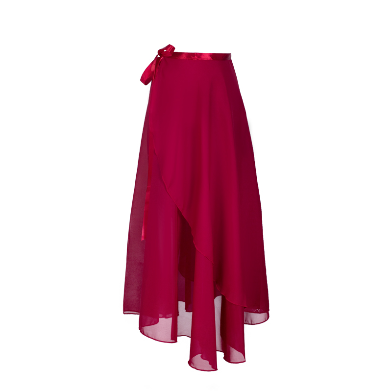 Faldas de ballet largas de gasa para mujer, falda de baile para adultos, traje de ballet negro y burdeos, vestido de cintura con faja: YELLOW