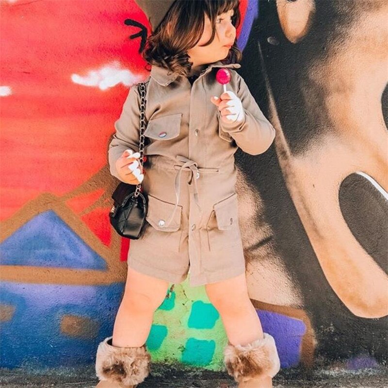 England Style Kids Girls Boys Kids Jacket Coats Autumn Warm Children Clothes Solid Long Sleeve Lace-up Buttons Coats 2-7Y