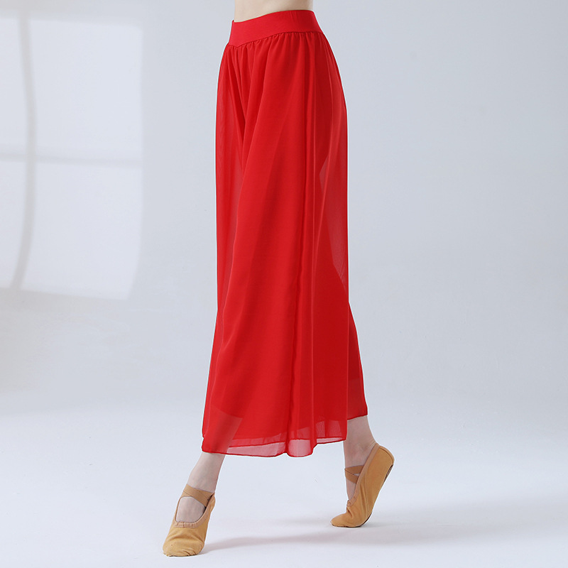 Culottes in chiffon da danza classica per donna Pantaloni a gamba larga a 2 strati Danza moderna Pratica fluida allentata costume di danza popolare cinese: Arancione