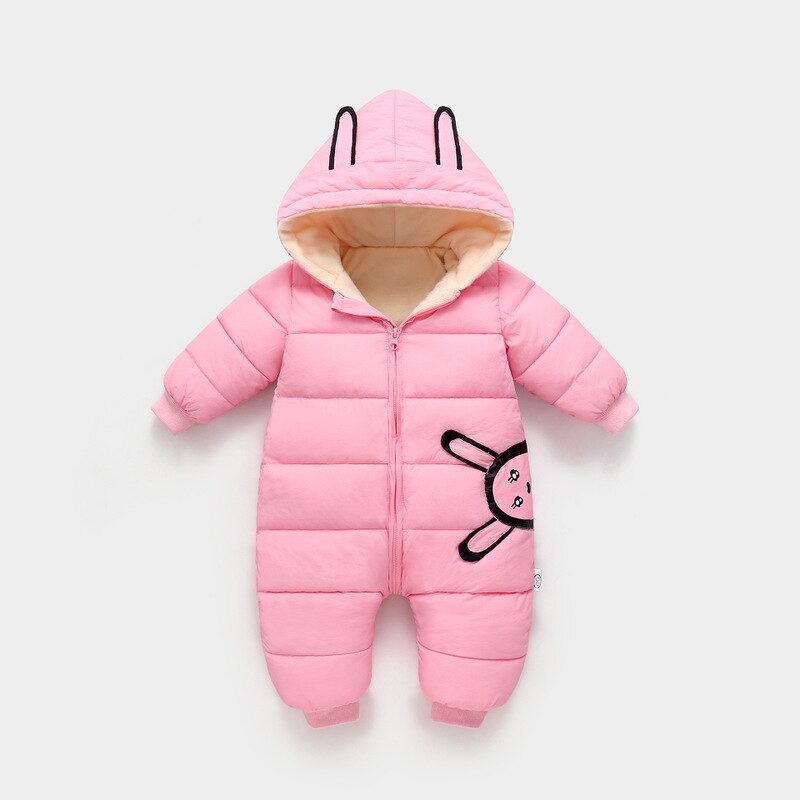 Overalls Winter Jumpsuit Pasgeboren Plus Fluwelen Snowsuit Sneeuw Slijtage Jas Jongen Warme Romper Down Katoen Meisje Kleding Bodysuit: Roze / 80CM