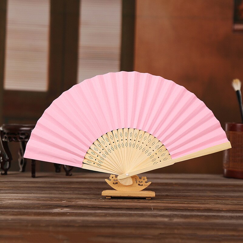 1PC 7 Inch White Paper Fan Empty White Folding Fan Color Children's Painting Fan DIY Hand Painted Pigment Surface Folding Fan: pink