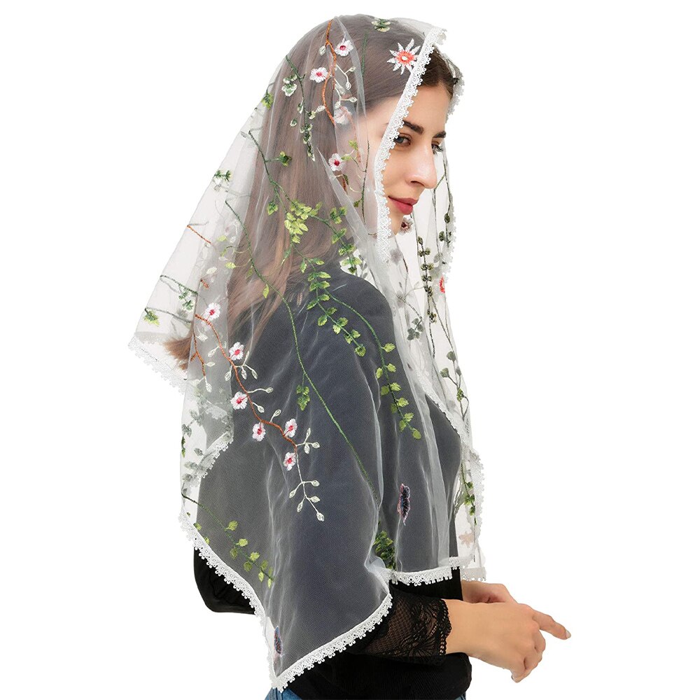 Della signora Rettangolare Fiori Mantiglia Velo Delle Donne Pizzo Floreale Cappella Velo Dell'involucro Della Sciarpa Latino Testa di Massa Che Copre Scialli per la Sposa: Default Title
