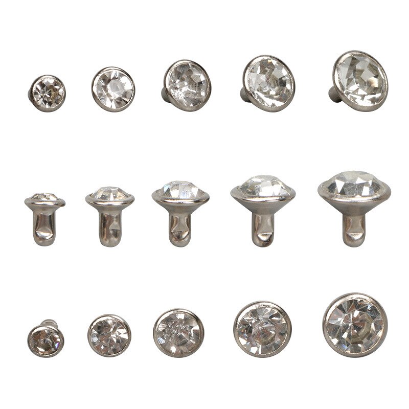1000Sets 5-11mm Crystal Rhinestone Trim Rivets Diamante Studs DIY Clothing Bag Leather Decorative Rebite Spikes Glass Drill Nail