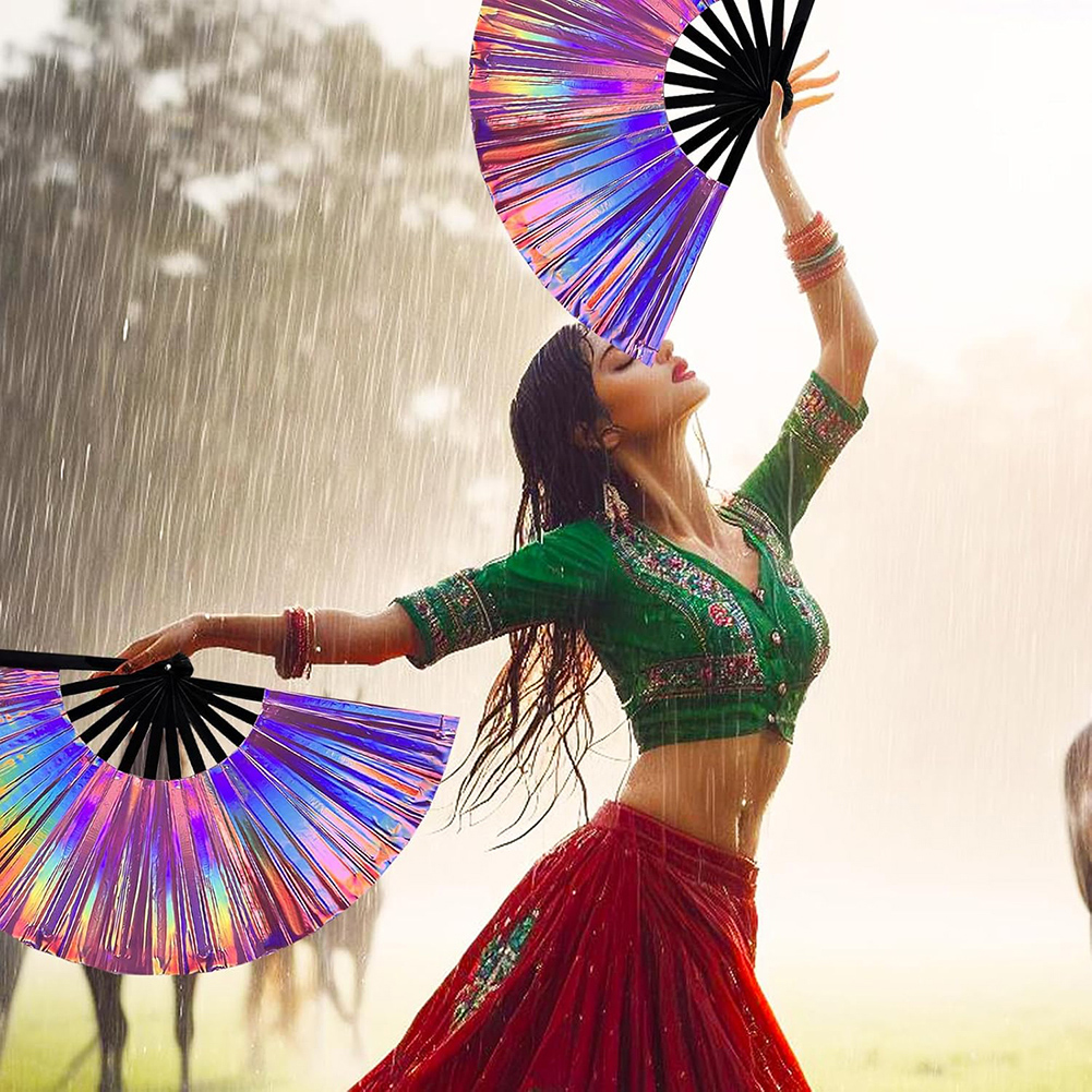 Holografische handwaaier, feestwaaier voor mannen en vrouwen, opvouwbare waaier met laserstralen, handwaaier in verschillende kleuren voor een feestje.