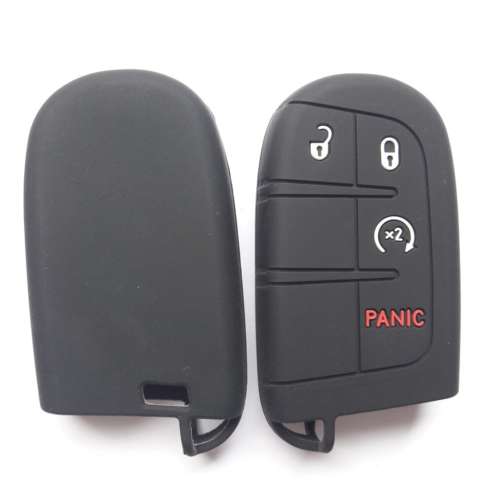 RUNFA AUTO Fob Remote Shell Holder For Jeep Chrysler Dodge Fiat Car Key Silicone Case Cover Smart Keyless Entry: 3 PANIC btns-1