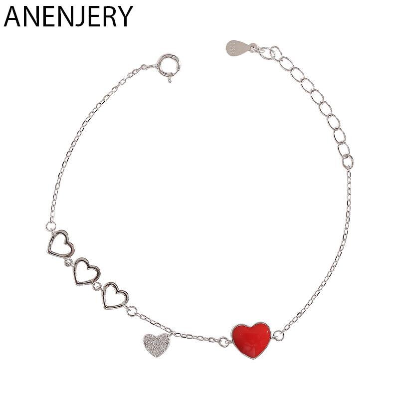 Pulsera de corazón de amor para mujer, de Plata de Ley 925, joyería de circón ajustable, románticos, S-B264