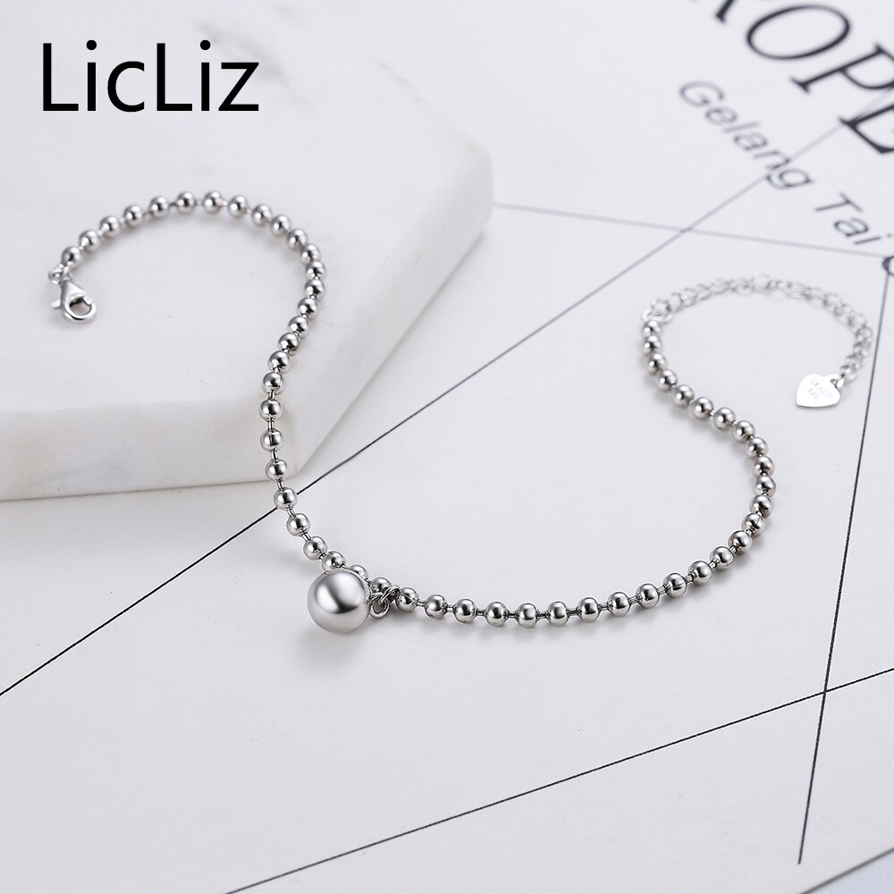 Licliz 925 Zilveren Streng Kralen Ketting Armband Enkelbanden Voor Vrouwen Voet Verstelbare Enkelband Charms Hart Armbanden LA0004