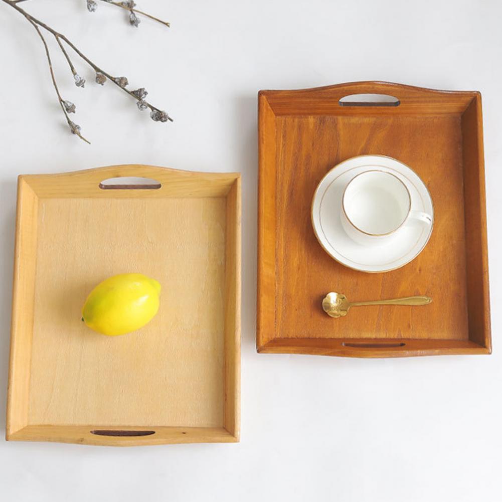 Retro Wooden Rectangular Serving Tray Fruit Food Snack Plate Kitchen Supplies