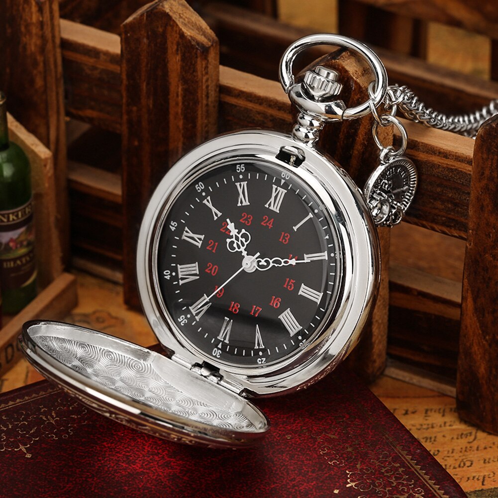 Retro Double Numeral Display Quartz Pocket Watch Antique Silver Necklace Pendant Clock Exquisite for Men Women