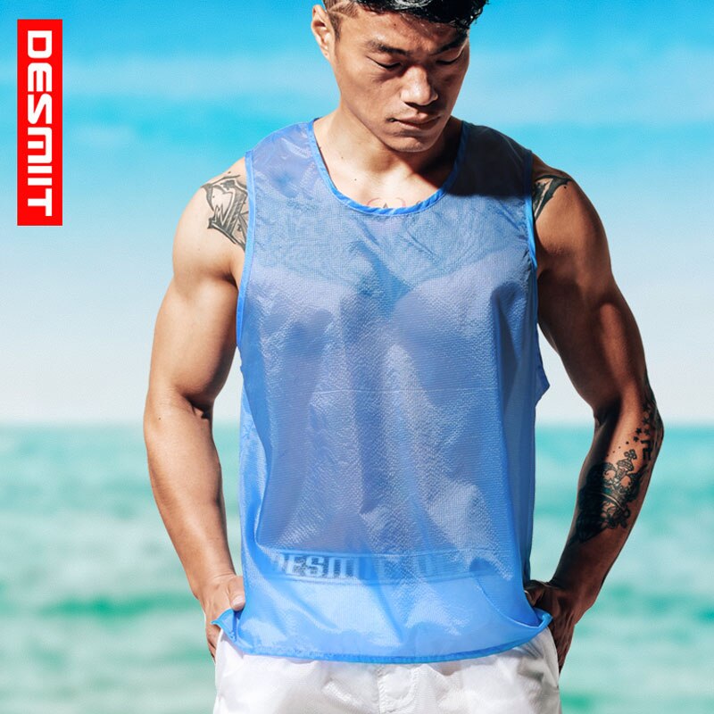 Desmiit Men&#39;s Quick Dry Transparent Vest Seaside Beach Vacation Tank Tops Water Sport Vest Ultra-Thin Sleeveless